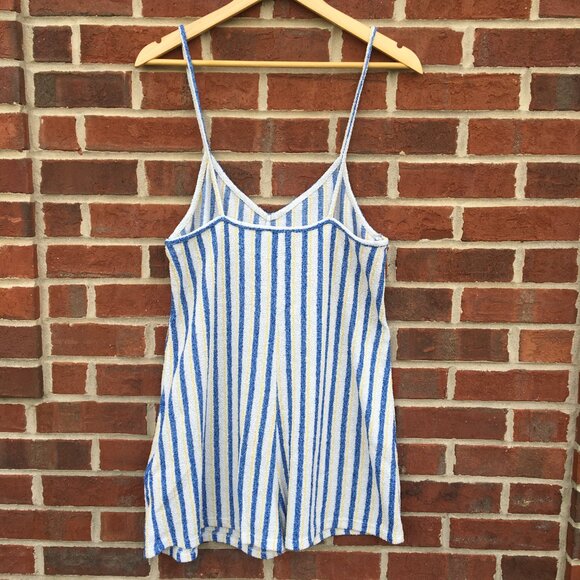 Zara Terry Cloth Romper Womens Large White Blue Yellow Stripe Beach Swim Cover - Picture 3 of 9